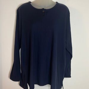 L.A. Blues Authentic Clothing Co. Navy Rib Knit Henley Long Sleeve Tee 18/20W